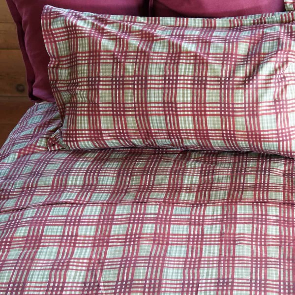 Completo Lenzuola letto Matrimoniale Tessitura Toscana Funes Tartan Bordò