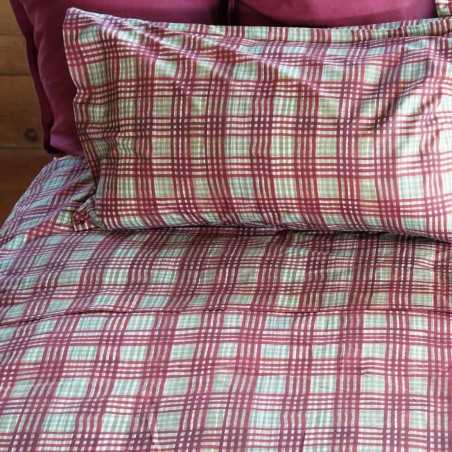 Completo Lenzuola letto Matrimoniale Tessitura Toscana Funes Tartan Bordò