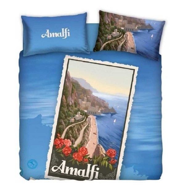 Completo copripiumino letto Piazza e Mezza Bassetti Amalfi colore Blu