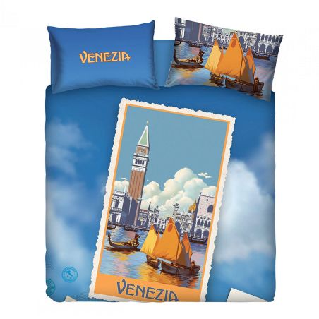 Completo copripiumino letto Piazza e Mezza Bassetti Venezia colore Blu