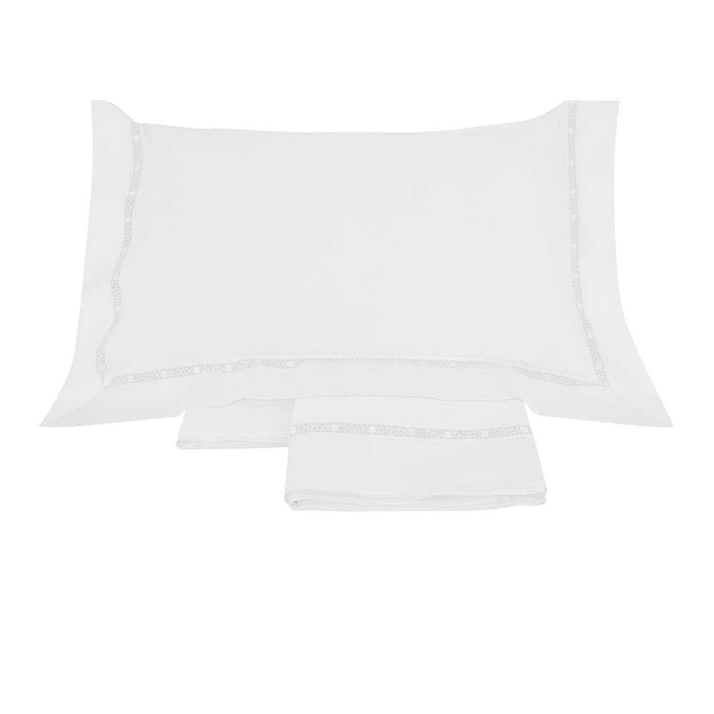 Completo lenzuola letto matrimoniale Borbonese Bon Ton colore Bianco