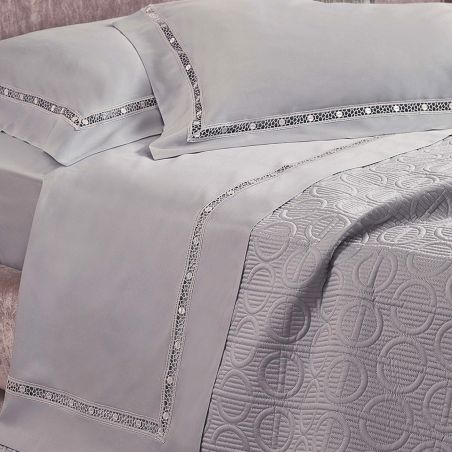 Completo lenzuola letto Matrimoniale Borbonese Bon Ton colore Bianco