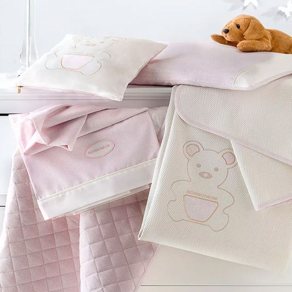 Completo Lenzuola Lettino Borbonese Kids Stampato OP Kids colore Rosa