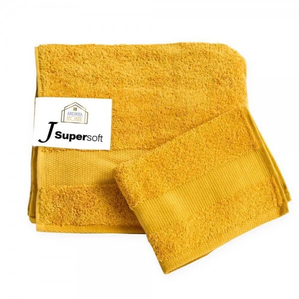 Coppia asciugamani viso + ospite Andrea Home JSuperSoft Ocra