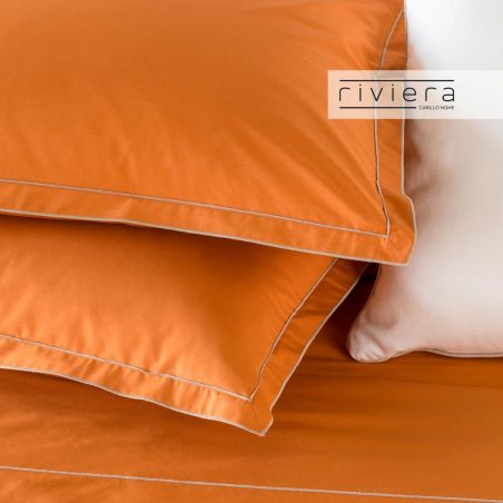 Completo Lenzuola letto Matrimoniale Carillo Riviera Milo colore Arancione Carota