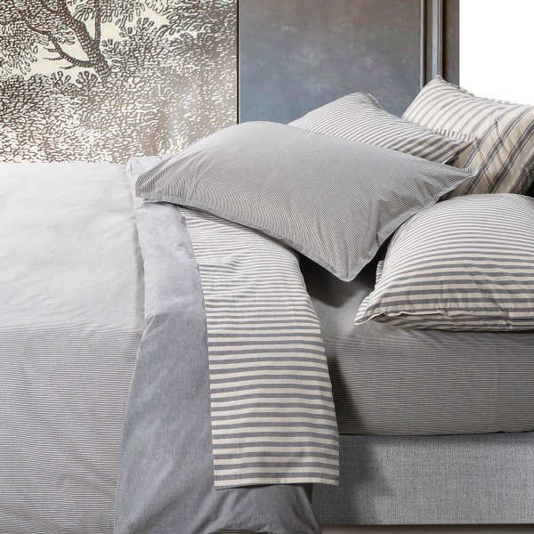 Lenzuolo letto singolo sotto con angoli Natura Jolie Motivo Chambray Grigio