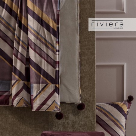 Plaid letto una piazza cm 130x170 in velluto con Pom Pom Carillo Tolomeo colore viola nirvana