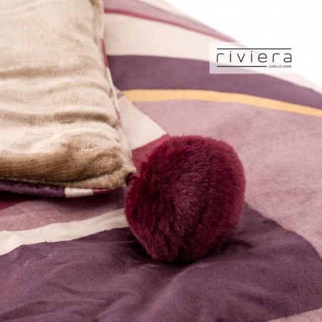 Plaid letto una piazza cm 130x170 in velluto con Pom Pom Carillo Tolomeo colore viola nirvana