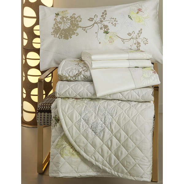 Completo lenzuola letto Matrimoniale in Raso Borbonese Crystal colore Beige