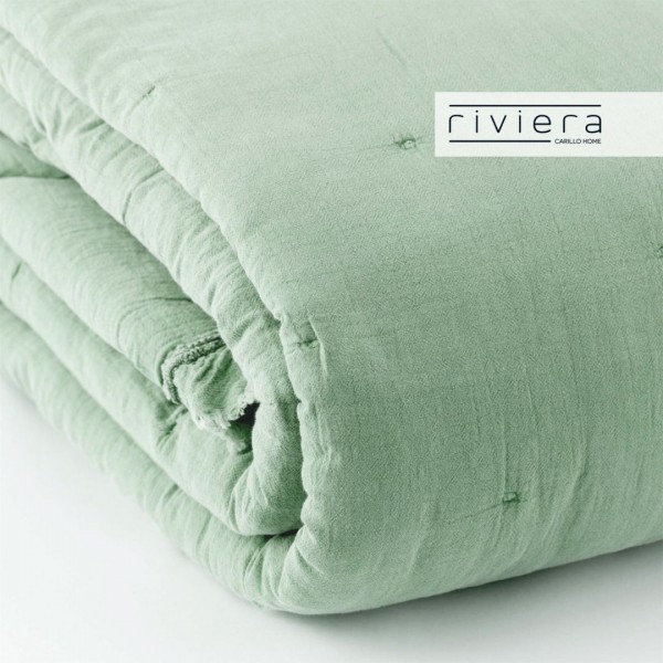 Copriletto Trapuntino letto singolo in cotone stone washed con rouches Carillo Fernanda colore menta