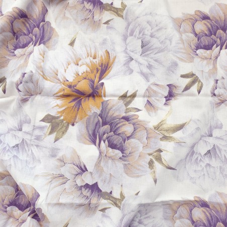 Telo arredo Copritutto letto Matrimoniale 250x250 cm 100% puro Cotone egiziano Morbido - Stampa 3D PEONY colore Viola