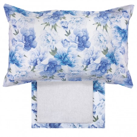 Completo Lenzuola letto Singolo Peony colore Blu