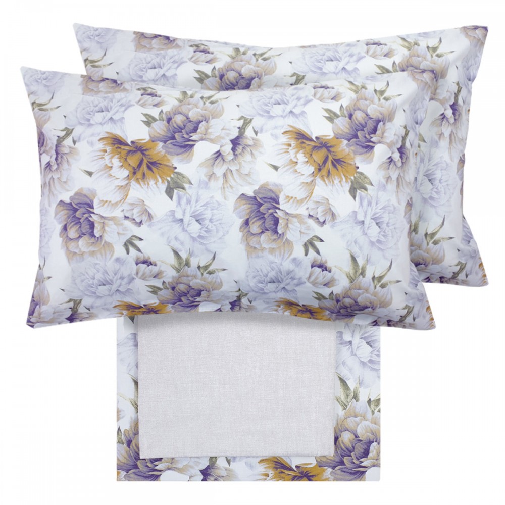 Completo Lenzuola letto Matrimoniale Peony colore Viola