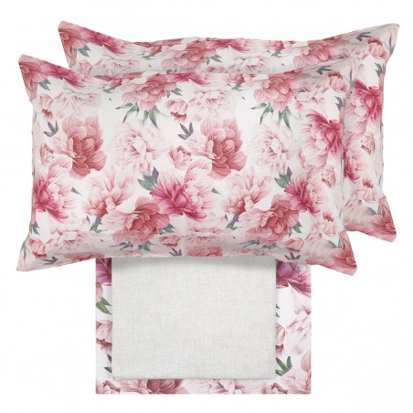 Completo Lenzuola letto Matrimoniale Peony colore Rosso