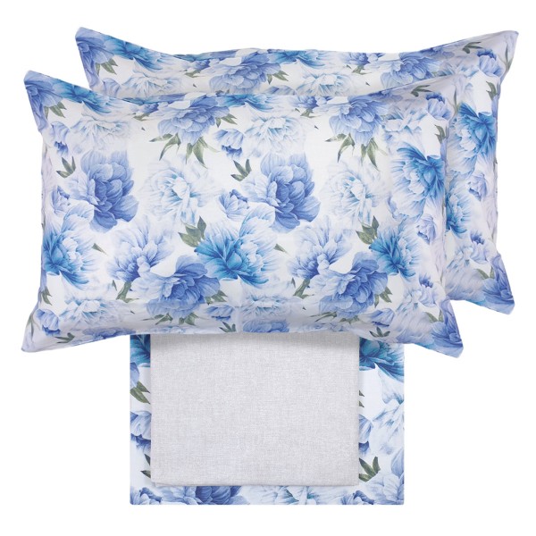 Completo Lenzuola letto Matrimoniale Peony colore Blu