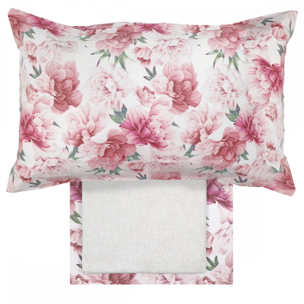 Completo Lenzuola letto Piazza e Mezza Peony colore Rosso