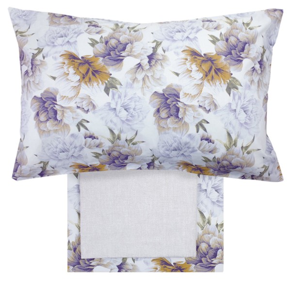 Completo Lenzuola letto Piazza e Mezza Peony colore Viola