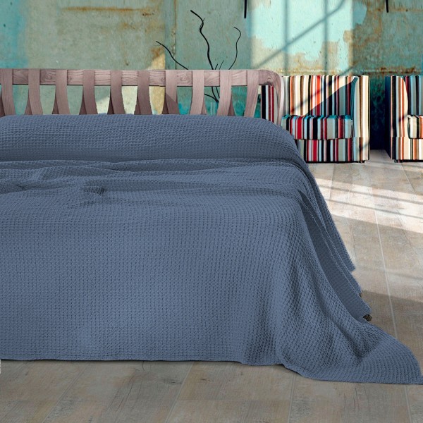 Copriletto letto matrimoniale a nido d'ape Cavalieri Lisbona colore denim