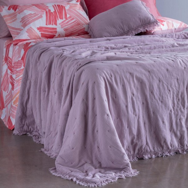 Trapuntino letto singolo in cotone stone washed con rouches Carillo Fernanda colore malva